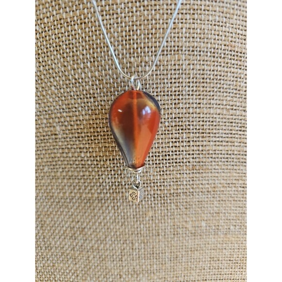 925 Sterling Silver Hot Air Balloon Pendant Necklace Blue and Orange 18" - Picture 2 of 5